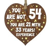 54th Birthday Gift For Women Men Wooden Heart Plaque, Dark Wood Sign Keepsake, Happy Birthday Mum, Colleague, Dad, Husband, Wife, Uncle, Mum Gifts From Son, Auntie, Sister Birthday Present