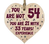 54th Birthday Gift For Women Men Wooden Heart Plaque, Light Wood Sign Keepsake, Happy Birthday Mum, Colleague, Dad, Husband, Wife, Uncle, Mum Gifts From Son, Auntie, Sister Birthday Present