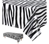 54x108 Inch Plastic Zebra Print Tablecloth,Animal Safari Table Cover,Animal Print Table Cover,Rectanglar waterproof Tablecloth for kids Birthday,Baby Shower,Zoo Jungle Safari Themed Party Decorations
