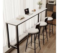 55.1" Industrial Counter Height Bar Table - Narrow White Rock Slab Design for Kitchen Dining Cafe & Balcony - Slish Tall Table Perfect for Reurants & Home Decor