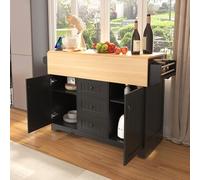 55.7'' Black Kitchen Island with 2 Drop Leaves, Power Outlet, Storage, Spice Rack, Towel Holder & 3 Drawers - Perfect for Dining Room & Cooking Spaces