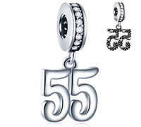 55 Birthday Dangle Charms fits Pandora Christmas Bracelet, 925 Sterling Silver 55th Anniversary Pendant Beads with Birthstone CZ, Number 55 Years Bday Gift for GodMother/Nana/Dad