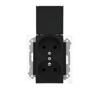 55 Black Matt Module 2x Power Outlet with Shutter IP44 Spring