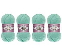 55% Cotton 45% Acrylic Yarn Alize Cotton Gold Thread Crochet Hand Knitting Art Lot of 4skn 400 gr 1444 yds (15-Water Green)
