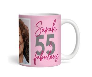 55 & Fabulous 55th Birthday Gift For Her Pink Photo Tea Coffee Personalised Mug | 55th Birthday Gifts | Gift For 55 Year old | 55th Birthday Gift For Him For Her For Male or Female | 55th Birthday Mug