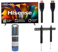 55" Hisense 55A6NTUK Smart 4K Ultra HD HDR LED TV, Tilt TV Bracket, Black Series HDMI Cable with Ethernet & Screen Cleaner Bundle, Black