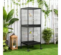 55 inch Wrought Iron Bird Cage Double Stackable Metal Cage w/Play Open Top and Rolling Stand with Pull Out Tray for a Canary Finch