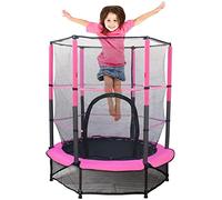 55'' Kids Trampoline Large Trampoline for Kids Foldable Fitness Bouncer with Safety Enclosure Net and Pad Bulit-in Zipper Frame Cover Heavy Duty Steel Jumping Training Indoor Outdoor Activities (pink)