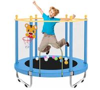 55" Kids Trampoline with Safety Net Enclosure, Outdoor Indoor Trampoline with Basketball Hoop for Kids, Play Equipment for 3 4 5 6 7 8 Years Old Boy and Girls