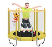 55" Kids Trampoline with Safety Net Enclosure, Outdoor Indoor Trampoline with Basketball Hoop for Kids, Play Equipment for 3 4 5 6 7 8 Years Old Boy and Girls
