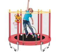 55" Kids Trampoline with Safety Net Enclosure, Outdoor Indoor Trampoline with Basketball Hoop for Kids, Play Equipment for 3 4 5 6 7 8 Years Old Boy and Girls