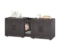 55" Large Cat Litter Box Enclosure for 2 Cats, Hidden Litter Box Furniture with Barn Doors, Double Room Wood Cat Washroom Bench, Rustic Litter Box Cabinet for Living Room & Bedroom,Walnut