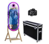 55'' Magic Mirror Photo Booth Machine with 32" Touch Screen DIY Photobooth Machine Selfie Shell Stand with RGB Frame Light & Flight Case for Event Rental Wedding Party (Machine+Camera)