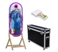 55'' Magic Mirror Photo Booth Machine with 32" Touch Screen DIY Photobooth Machine Selfie Shell Stand with RGB Frame Light & Flight Case for Event Rental Wedding Party (Machine+Mini Printer)