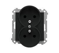 55 Matt Black Module Power Outlet Socket 2x with Shutters Spring