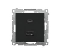 55 MODULE MATTE BLACK USB CHARGER TYPE A+C 55 TEC2CAQ.01/149