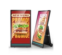 55" Outdoor Digital Customer Stopper, Digital Signage Display with Rechargeable Battery, 2000 Nits High Brightness LCD, IP65 Waterproof Movable Poster Stand with Wheels, for Food Trucks & Retail