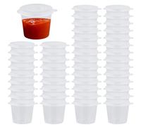 55 Pcs * 1oz Small Containers With Lids, Takeaway PP Plastic Round Sauce Pots, Integral Snap-On Condiment Container, Leakproof Seasoning Box For Sauce Dips Chutney Ketchup Salads, Takeaways (25ml)