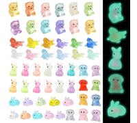 55 Pcs Easter Luminous Mini Resin Animals, Cute Tiny Easter Bunny Bears Puppies Lizards Glow in the Dark Resin Animals Micro Landscape Decorations for Easter Home Decor Fairy Garden Dollhouse