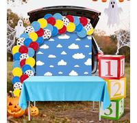 55 Pcs Halloween Trunk or Treat Decorations, Toy Inspired Story Balloons Blue Sky White Cloud Banner Balloon Box for Halloween Archway Garage Car Party Decorations