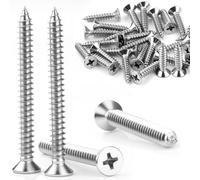 55 Pcs Stainless Steel Tapping M5x50mm Wood Screws 304 Phillips Flat Head Screw Fasteners Bolts for Furniture Woodworking DIY Model Fixing Drywall and Furniture(Silver)