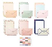 55 Pcs Stationery Paper Envelopes Set Includes 36 Lined Writing Stationery Paper & 18 Envelopes with 48 Round Dot Stickers, Cute Animal Letter Writing and Stationary Paper Envelopes for Girl(6 Style)