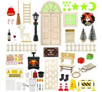 55 Pieces Gnome Door Set, Gnome Accessories Christmas, Christmas Gnome House Glow in the Dark, Gnome Construction Site Complete Set, Miniature Elf Door, Gnome House with Light, Gnome Door, DIY Starter