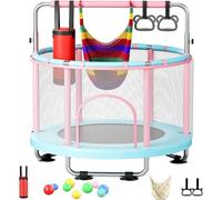 55" Rebounder Trampoline for Toddlers and Kids With Safety Enclosure Net, Bungee, Anti-Skid Pad & Steel Frame - Indoor & Outdoor Mini Trampoline