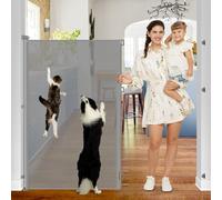 55" Tall Retractable Baby Gates Extra Tall Cat Gate for Doorway, Extends to 55" Wide Retractable Dog Gate Indoor Tall Baby Gates for Dogs, Outdoor Gates for Decks Extra Tall Dog Gate - No Jumping/Gray
