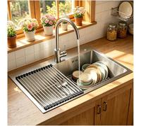 55 x 45 cm Brushed Kitchen Sink, Scratch-Resistant Surface, Stainless Steel Sink, Kitchen Sink with Drain Fitting, Includes Dish Drainer Dish Drainer Overflow, Soap Dispenser, Built-in Sink, 1 Bowl