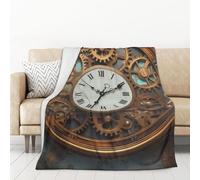 55"X70" Throw Blanket Soft Cozy Fleece Blanket Lightweight Warm Bed Blankets for Couch Sofa Bed Chair Home Decor Rusty Steampunk Clock All Seasons Blanket