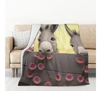 55"X70" Throw Blanket Soft Cozy Fleece Blanket Lightweight Warm Bed Blankets for Couch Sofa Bed Chair Home Decor Donkey and Flower All Seasons Blanket