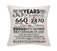 55 Years of Marriage Gift 55th Wedding Anniversary Cushion Cover Keepsake Decoration Gift for Couples Parents Women Men Mum Dad Husband Wife Grandma Grandad Aunt Uncle Friends (55 YEARS)