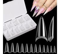 550 Pieces Clear Stiletto False Nails No C Curve for Professional Acrylic Nails Half Cover False Nails Stiletto Almond False Nails for Nail Extension Salon Use
