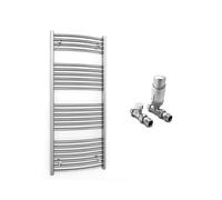 (550 x 1200 mm (BTU: 1448), With TRV Straight Valves) 550mm Wide Chrome Curved Towel Rail Radiator With Valves