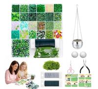 5500 Pcs DIY Beaded Plant Kit, Glass Making Kit with Hanging Rope, Crystal Waterdrop Beads Green Forever Leaf Flower Equipped Pot (Green-A)