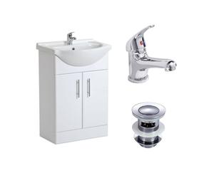 550MM MODERN WHITE BATHROOM BASIN FLAT PACK VANITY UNIT BASIN MONO + WASTE