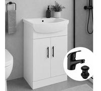 550mm Vanity Unit Basin Sink Two Door Black Handle Tap