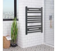 550mm Wide Black Heated Towel Rail Straight Flat Bathroom Warmer Radiator Rack Central Heating Turkish Zone (550mm Wide 600mm Height)