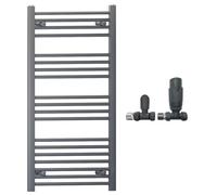 550mm Wide Straight Anthracite Grey Heated Bathroom Towel Rail Radiator With Valves For Central Heating UK (With TRV Straight Valves, 550 x 1000 mm (h))