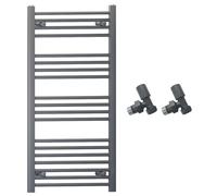 550mm Wide Straight Anthracite Grey Heated Bathroom Towel Rail Radiator With Valves For Central Heating UK (With Angled Valves, 550 x 1000 mm (h))