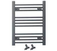 550mm Wide Straight Anthracite Grey Heated Bathroom Towel Rail Radiator With Valves For Central Heating UK (With Straight Valves, 550 x 600 mm (h))
