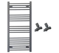 550mm Wide Straight Anthracite Grey Heated Bathroom Towel Rail Radiator With Valves For Central Heating UK (With Straight Valves, 550 x 1000 mm (h))