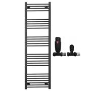 550mm Wide Straight Black Heated Bathroom Towel Rail Radiator With Valves For Central Heating UK (With Black Straight TRV Valves, 550 x 1600mm (h))