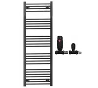 550mm Wide Straight Black Heated Bathroom Towel Rail Radiator With Valves For Central Heating UK (With Black Straight TRV Valves, 550 x 1400mm (h))