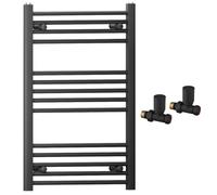 550mm Wide Straight Black Heated Bathroom Towel Rail Radiator With Valves For Central Heating UK (With Black Straight Valves, 550 x 800mm (h))