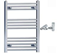 550mm Wide Straight Chrome Heated Bathroom Towel Rail Radiator With Valves For Central Heating UK (With Chrome Angled Valves, 550 x 700mm (h))