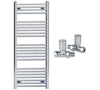 550mm Wide Straight Chrome Heated Bathroom Towel Rail Radiator With Valves For Central Heating UK (With Chrome Straight Valves, 550 x 1200mm (h))