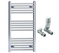 550mm Wide Straight Chrome Heated Bathroom Towel Rail Radiator With Valves For Central Heating UK (With TRV Straight Valves, 550 x 900mm (h))
