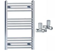 550mm Wide Straight Chrome Heated Bathroom Towel Rail Radiator With Valves For Central Heating UK (With Chrome Straight Valves, 550 x 800mm (h))
